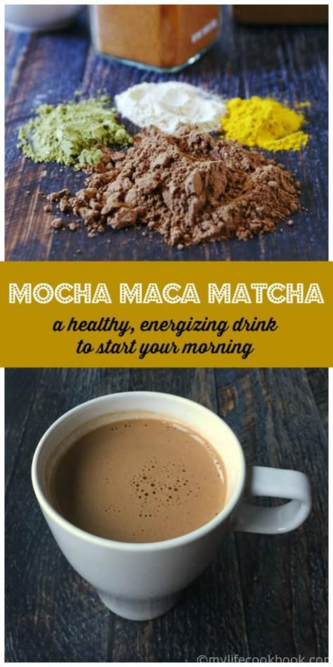 Mocha Maca Matcha - the perfect healthy pic me up drink to start your morning. Matcha Drink Recipes, Healthy Low Carb Breakfast, Matcha Drink, Kale Smoothie, Matcha Recipe, Breakfast Drink, Low Carb Breakfast, Smoothie Drinks, Tea Recipes