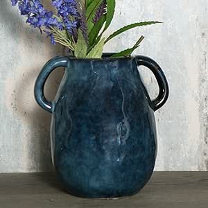 Flower Vase Clay, Small Vase Centerpiece, Vase Clay, Pottery Flower Vase, Blue Ceramic Vase, Farmhouse Vase, Pottery Flower, Terracotta Vase, Rustic Vase