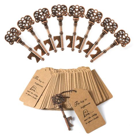 PRICES MAY VARY. 1. Material: Made of Metal Alloy; Quantity: 60 Keys and 60 kraft tags Cards,60 Chains 2. Size: Key Size: 3.1 x 1.1inch;Key Weight: 16.5g,Escort Card: 3.7 x 1.77inch 3. The Tag Card printed greetings, without stamping or write it by yourself, save your time. Furthermore, no need to explain to every of your guests that it's actually a bottle opener again and again. 4. Whether your theme is vintage, classic, rustic or somewhere in between, these party-favors will accentuate almost Key Bottle Opener Wedding Favor, Bottle Opener Wedding Favors, Wedding Favours Bottles, Bottle Opener Favors, Wedding Bottle Opener, Wedding Bottle Opener Favors, Key Bottle Opener, Rustic Decoration, Vintage Skeleton Keys