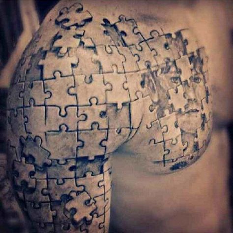 Puzzle Pieces Tattoo, Jigsaw Tattoo, Puzzle Tattoo, Puzzle Piece Tattoo, Puzzle Tattoos, Awareness Tattoo, Hourglass Tattoo, Pieces Tattoo, Geniale Tattoos