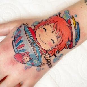 Colorful tattoo ideas cute tattoo ideas anime tattoo #tattoo #tattooideas #animetattoo #anime #cutetattoo #minimalist #minimalisttattoos #ramen Studio Ghibli Tattoo Color, Studio Ghibli Hand Tattoo, Studio Ghibli Tattoo Ideas, Ponyo Tattoo, Miyazaki Tattoo, Tatuaje Studio Ghibli, Ghibli Tattoos, Studio Ghibli Tattoo, Anime Friends