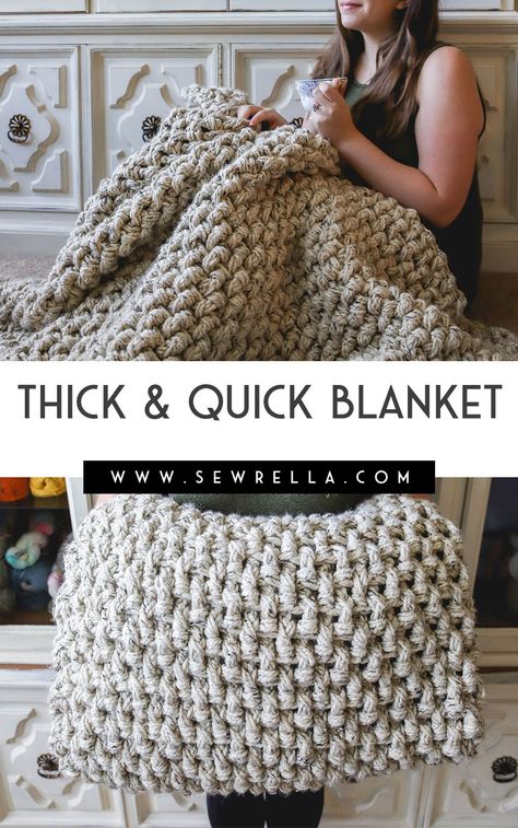 Chunky Yarn Blanket, Chunky Crochet Blanket Pattern, Diy Knit Blanket, Crochet Throw Pattern, Amigurumi Knitting, Basketweave Stitch, Chunky Crochet Blanket, Confection Au Crochet, Crocheted Blanket