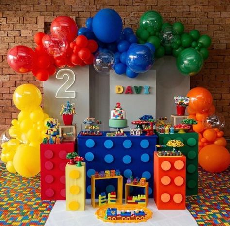 Lego City Themed Birthday Party, Mega Block Birthday Party, Block Theme Birthday Party, Legos Themed Birthday Party, Lego Theme Decorations, Lego Theme Decor, Lego Birthday Decor, Lego Bday Party Ideas, Lego Decorations Birthday