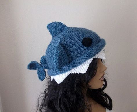 Indigo Coloration Knit Shark Hat-for Grownup Dimension - Etsy Fun Hats Crochet, Crochet Shark Hats, Cute Shark Clothes, Cute Knitted Hats, Cool Hat Designs, Sharkcore Outfits, Shark Crochet Hat, Winter Crochet Clothes, Crochet Shark Hat