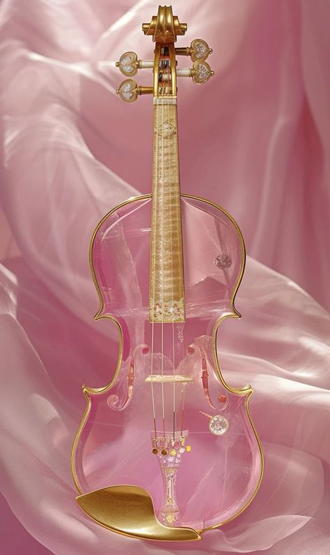 Pink Violin Aesthetic, Pink Instruments, Pretty Violin, Kitchen Black And Wood, Aesthetic Instruments, Classical Music Aesthetic, Cute Violin, Custom Violin, Modern Kitchen Black