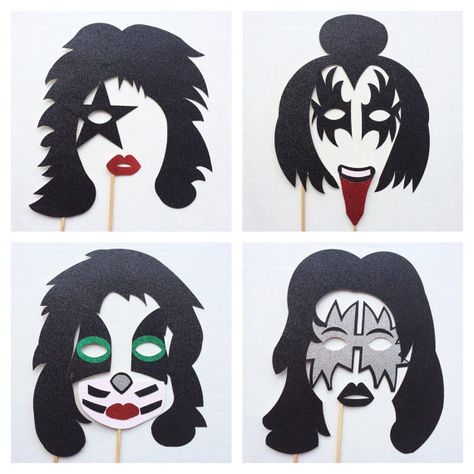 Kiss Band Party, Kiss Birthday Party, Festa Rock Roll, Rock And Roll Birthday Party, Makeup Template, Cottage Party, Banda Kiss, Kiss Party, Senior Party