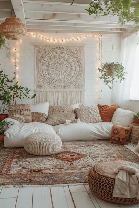 Elegant Boho Living Room, Minimalist Bohemian Living Room, Boho Chic Decor Diy, Boho Living Room Apartment, Cottagecore Bedroom, Boho Living Room Ideas, Bohemian Living Room Decor, Deco Boho, Cozy Minimalist