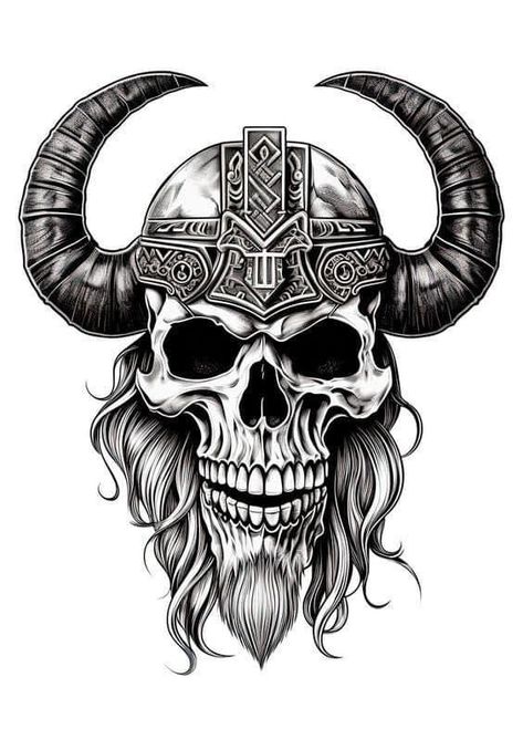 Warrior Design Tattoo, Viking Helmet Tattoo, Viking Skull Art, Viking Drawings, Skull Warrior, Viking Head, Scandinavian Tattoo, Art Viking, Helmet Tattoo