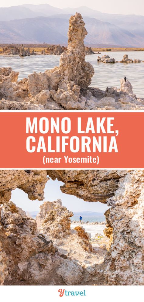 Mono Lake is a large saline lake located in Mono County, California, United States, near Yosemite National Park. Learn about tufas, walking trails and why it's salty. Mono Lake California, Northern California Road Trip, June Lake, Best Beaches To Visit, Route 66 Road Trip, California Destinations, Mammoth Lakes, Visit California, Travel Places