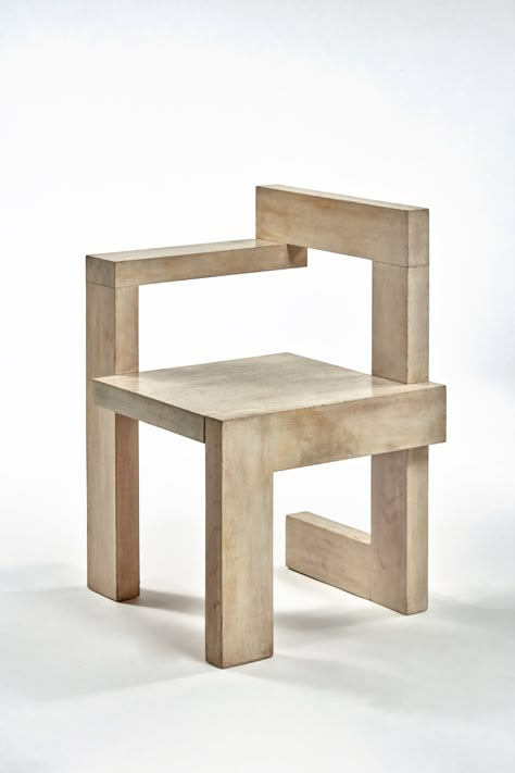 Steltman Chair (Right) | Design Agenda: The Collection of Michael Maharam | | Sotheby's Chairs Wooden Design, Plywood Chair Design, Chair Wood Design, Geometric Chair Design, Easy Chair Wooden, Chair Architecture, Steltman Chair, Famous Chairs, Rietveld Chair