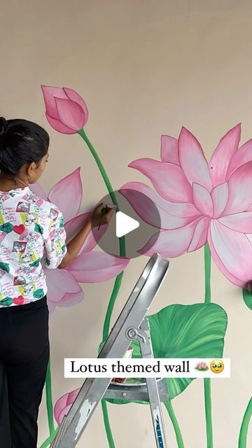 Lotus Wall Art Painting, Lotus Painting On Wall, Lotus Wall Painting, Lotus Wallpaper, Painting For Wall, Lotus Painting, Wall Painting Art, The Lotus, Balcony Decor