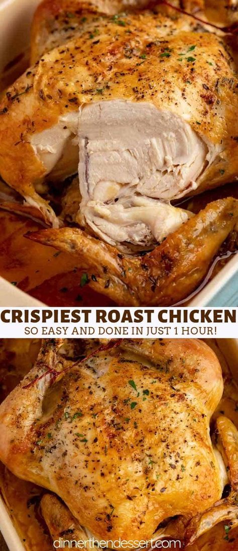 Oven Chicken Dinner, Roast Chicken Crispy Skin, Whole Chicken In Oven, Whole Chicken Recipes Oven, Baked Whole Chicken Recipes, Simple Roast Chicken, Juiciest Chicken, Whole Baked Chicken, Roast Chicken Recipe