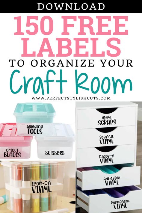 If you need to organize your craft room do it with these 150 FREE Labels To Organize Your Cricut Craft Room. You can use this FREE SVG file to create labels for your craft room and get everything organized nice and neat. Download the labels on the blog now before you forget! #craftroom #craftroomorganization #craftorganization #freesvgfiles #freesvg #craftroomlabels #organizing #vinylstorage #storingvinyl #htv #ironon #vinyl #vinylscraps #papercrafting #craftstorage #cricut #cricutmade Craft Room Labels, Military Scrapbook, Craft Labels, Cricut Corner, Craft Printables, Glam Office, Cricut Help, Drawer Labels, Cricut Supplies