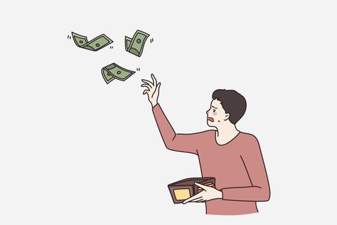 Problems with finances and no money concept. Young stressed man cartoon character standing trying to catch money flying out of pocket vector illustration Money Flying, Out Of Pocket, Man Cartoon, No Money, Cartoon Character, Cartoon Characters, Vector Art, Concept Art, Vector Free