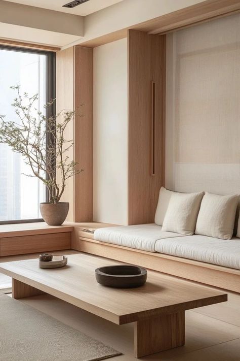 "Transform your living room into a calm retreat with Japandi design! 🧘‍♂️🏡 A perfect blend of modern simplicity and cozy warmth. 🌿✨ #JapandiDecor #MinimalistLiving #HomeInspiration" Japan Interior Design Modern, Japan Living Room, Japandi Sofa, Japan Interior Design, Japandi Style Living Room, Japan Interior, Japandi Living Room, Cozy Living Room Design, Japandi Decor