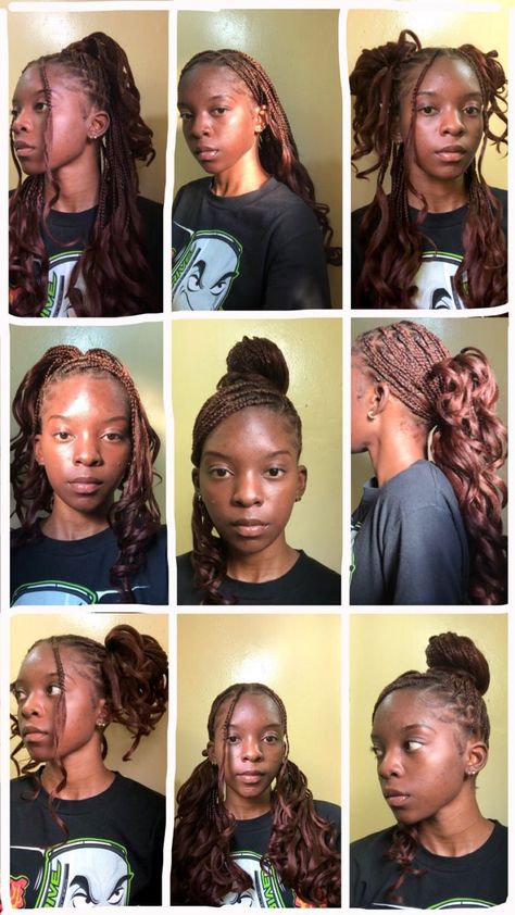 Hairstyles With Braids With Curls, Protective Hairstyles Braids Big Forehead, Homecoming Hairstyles Box Braids, Cool Box Braid Hairstyles, 70s Box Braids Hairstyles, Styling Box Braids With Curly Ends, Hairstyles For Medium Length Box Braids, Cute Braid Ideas Black Women, Styles For Box Braids With Curls