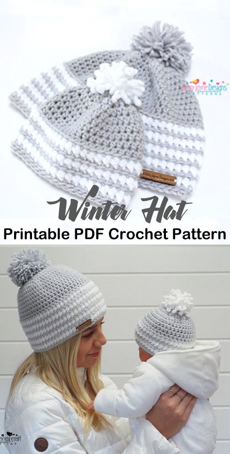 Make a cozy hat. winter hat crochet patterns - crochet pattern pdf - amorecraftylife.com #crochet #crochetpattern Winter Hat Crochet Pattern, Winter Hat Crochet, Pola Topi, Bandeau Au Crochet, Crochet Baby Hat Patterns, شال كروشيه, Bonnet Crochet, Baby Hat Patterns, Pola Amigurumi