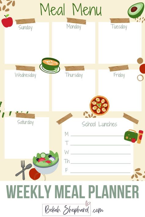 This printable meal menu planner can help make dinner planning so much easier! Download and start using today! Meal Plan Design, Printable Menu Planner Weekly, Weekly Menu Printable, Meal Template, Meals Planner, Menu Planning Printable, Meal Plan Template, Menu Sans Gluten, Menu Planner Printable