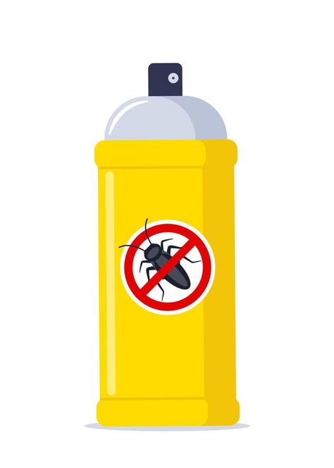 Repellent spray in the yellow bottle. Protection from the cockroach and other insect. Aerosol for bug bite prevention. Vector illustration. Bug Bite, Insect Spray, Easy Diy Room Decor, Vector Banner, Bug Spray, Bug Bites, Diy Room, Room Diy, Diy Room Decor