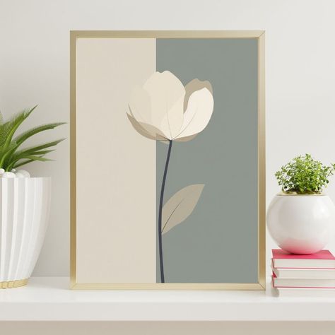 Beauty in Simplicity Minimalist Single Flower Digital Art - Etsy Minimalist Flower Painting Acrylic, Modern Painting Ideas, Minimalist Flower Painting, Flower Wall Painting, Flower Painting Acrylic, Flower Digital Art, Bathroom Flowers, Canvas Art Painting Abstract, Painting On Silk