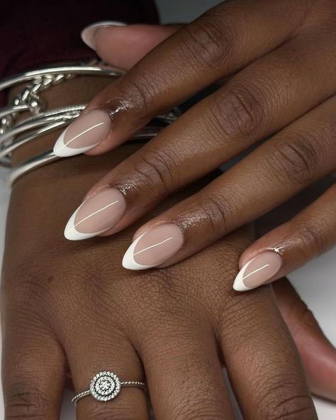 Feminine Nails Classy French Manicures, August Nail Ideas Acrylic Short, Short French Tip Acrylic Nails Almond, Wedding Nails Black Women, Nails Ideas 2025, Classy Nails Black Women, Nail Knowledge, Neutral Nails Acrylic, Classy Almond Nails