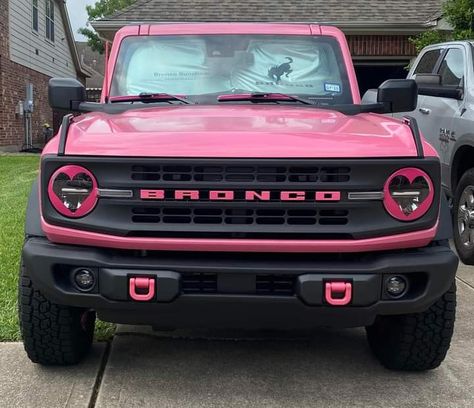 Pink Bronco Sport, Hot Pink Bronco, Pink Bronco, Vintage Volkswagen Bus, Bronco Car, Bronco Raptor, Preppy Car, Country Trucks, Ford Trucks F150