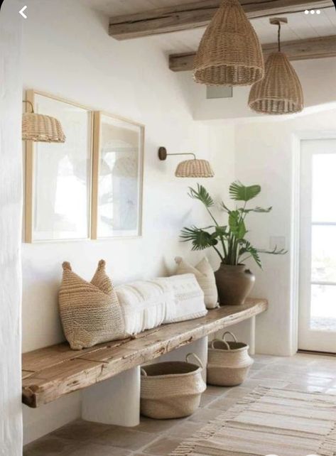 Weathered Wood Interior Design, Decorating With Texture, Coastal Boho Home Decor, Beach Houses Interiors, Coastal Mudroom, Coastal Boho Interior, Boho Coastal Decor, Coastal Entryway, Coastal Inspiration