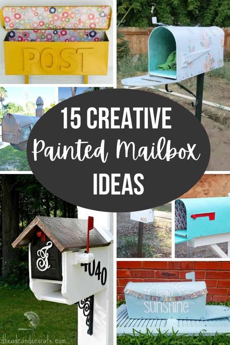 Painted Mailboxes Designs, Painting Mailboxes Ideas, Mail Box Paint Ideas, How To Make A Mailbox Post, Unique Mail Box Ideas, Mailbox Location Ideas, Mail Box Ideas Diy Creative, New Mailbox Ideas, Hand Painted Mailboxes Ideas