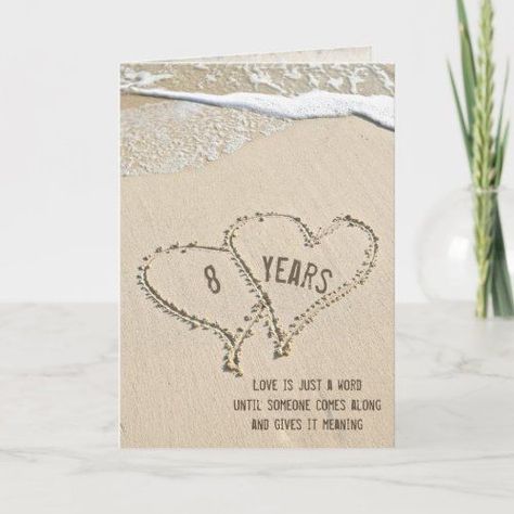 $4.17 | 8th Anniversary Beach Hearts Card #beach, seashore, sand, water, ocean, heart, love, wedding anniversary, romantic, 8th 54th Anniversary, 48th Anniversary, 49th Anniversary, 41st Anniversary, 42nd Anniversary, 24th Anniversary, 23rd Anniversary, 29th Anniversary, 18th Anniversary