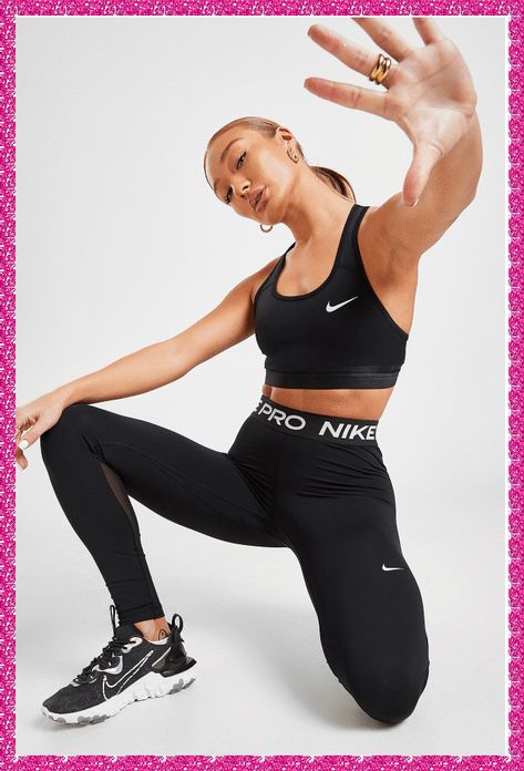 [Sponsored] Whatever The Workout, Keep Cool And Comfy In These Women's Training Tights From Nike Pro. Made From Stretchy Poly Fabric In A Classic Black Colourway, These Slim-Fit Tights Are Made Using Nike's Dri-Fit Tech, Which Wicks Away Sweat. They Have A Supportive Waistband And Mesh Panels To The Calf To Boost Breathability. Ideal As A Baselayer Or For Sports, These Tights Are Finished Up With Nike Pro Branding To The Waistband, As Well As The Swoosh #nikesportswearwomenworkoutoutfits Sports Leggings Outfit, Nike Photoshoot, Women Fitness Photography, Workout Photoshoot, Activewear Photoshoot, Gym Photoshoot, Black Nike Pros, Modele Fitness, Sport Model