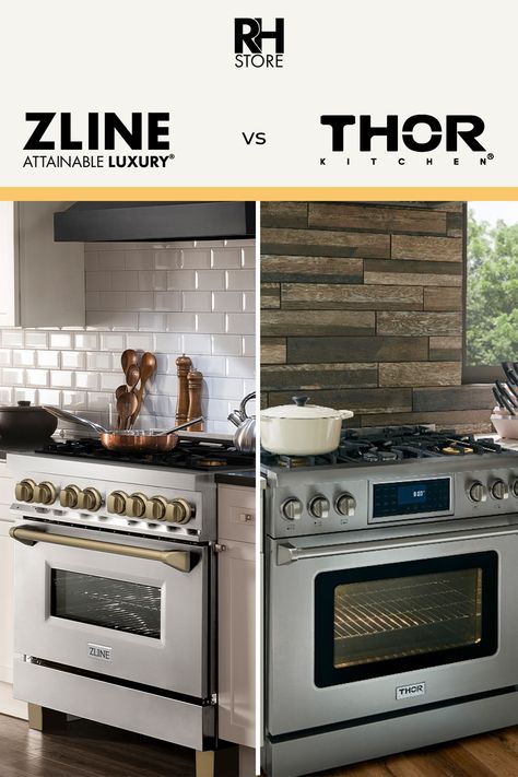 Looking to invest in some luxury appliances? Check out our latest blog where we deep dive into ZLINE and Thor appliances!⚡️ Tap to read the blog! #blog #blogpost #luxuryappliances #kitchenappliances Thor Range In Kitchen, Thor Appliances In Kitchen, 36” Range, Zline Appliances In Kitchen, Z Line Appliances, Zline Gas Range, Zline Kitchen Appliances, Thor Appliances, Modern Kitchen Stoves