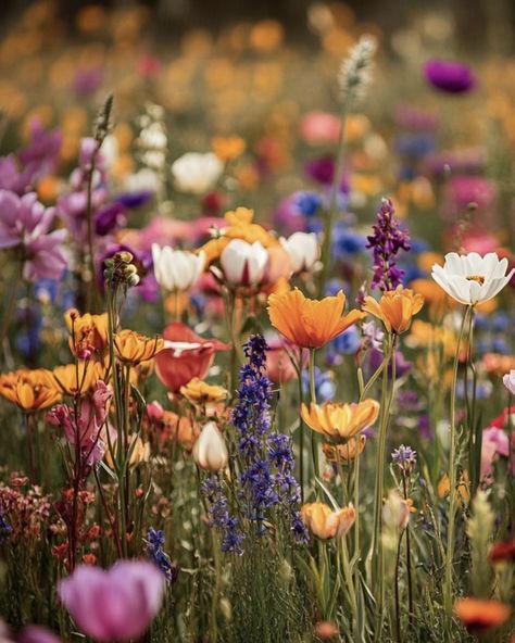 Wild Flower Field Aesthetic, Wildflower Sunset, Meadow Flowers Photography, Pretty Fields Wild Flowers, Meadow With Wildflowers, Wild Flower Meadow, Nothing But Flowers, Wildflower Garden, Flower Garden