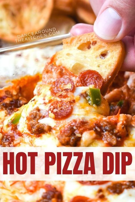 Hot Pizza Dip, Dance Around The Kitchen, Pizza Dip Recipes, Pizza Hot, Hot Pizza, Toasted Baguette, Pizza Dip, Supreme Pizza, Ground Italian Sausage