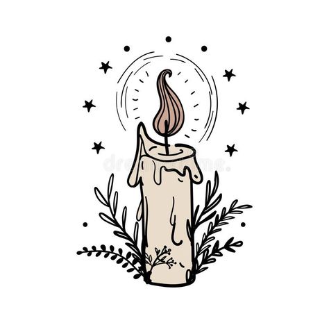 Candle Drawing Art, Candle Doodle, Boho Tattoo, Candle Illustration, Candle Logo Design, Witchy Candles, Magic Candle, Candle Drawing, Candle Logo