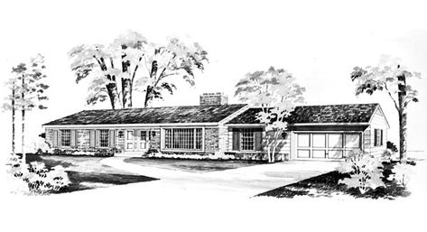 Ranch House Plan 95097 with 3 Beds, 3 Baths, 2 Car Garage Elevation Vintage House Plans 1960s, Rambler House Plans, Rambler House, Ranch Houses, 1960s House, Ranch Ideas, Ranch Style House, Ranch Exterior, Vintage House Plans