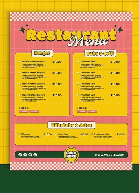 Vintage Menu Design Ideas, Retro Menu Design Layout, Pricelist Design Templates, Fun Menu Design, Retro Menu Design, Menu Ideas Design, Menu Layout Design, Food Menu Design Ideas, Menu Design Ideas Templates