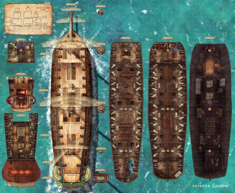 Ship of the Line Battlemap with 5 decks #ship #rpg #pirateship #map #battlemap #pirate #navy #dnd #dungeons #dragons #sailing #ocean #saltmarsh Pirate Ship Battlemap, Pirate Ship Dnd Map, Ship Battlemap Dnd, Ship Maps Dnd, Dnd Pirate Ship, Dnd Ship Battle Map, Dnd Ship Map, Dnd Ship, Map Assets