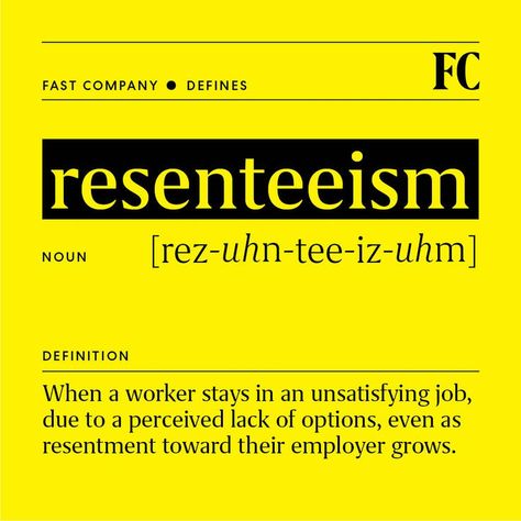 In 2021 and 2022, everyone was talking about the Great Resignation. This year, there’s a new trend emerging: "resenteeism."⁠ Resenteeism is defined as when a worker stays in an unsatisfying job due to a perceived lack of options, even as resentment toward their employer grows. This often stems from a disconnect between companies’ increased dialogue about employee well-being and minimal steps toward improving working conditions.⁠ Read more about the warning signs of resenteeism at the link. Great Resignation, Meditation Methods, Holding Grudges, Beautiful Word, Business Basics, Employee Wellness, The Warning, Fast Company, Human Development