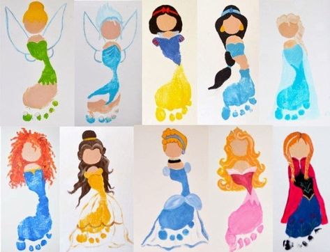 If you're a fan of Ariel, Moana, Elsa and co., you'll love these dreamy Disney Princess Crafts that we've rounded up! No matter who your favorite is, you're sure to find something to make! Disney Princess Crafts, Disney Crafts For Kids, Fingerprint Crafts, Princess Crafts, Fingerprint Art, Footprint Crafts, Toddler Art Projects, Footprint Art, Handprint Crafts