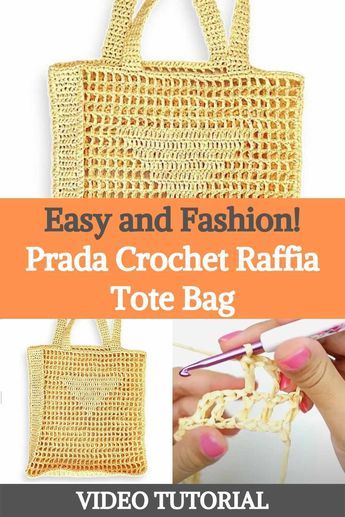 The simplicity of this crochet raffia bag is where the charm lies! You will love making this bag because it is a very simple and quick project. You can easily weave this raffia bag in just one day! You just need to know a few simple stitches: single crochet and half double crochet. As a result, it's a great crochet pattern for beginners to practice the basics. The half-double crochet creates an interesting, almost lacy texture because it's only worked through the back loop. Since the thread... Crochet Raffia Bag Pattern, Designer Summer Crochet Tote Bag, Crochet Bag Prada, Raffia Crochet Pattern Summer Bags, Summer Crochet Bag, Prada Milano Crochet Bag, Prada Raffia Tote Bag, Tote Bag Crochet Pattern, Raffia Tote Bag