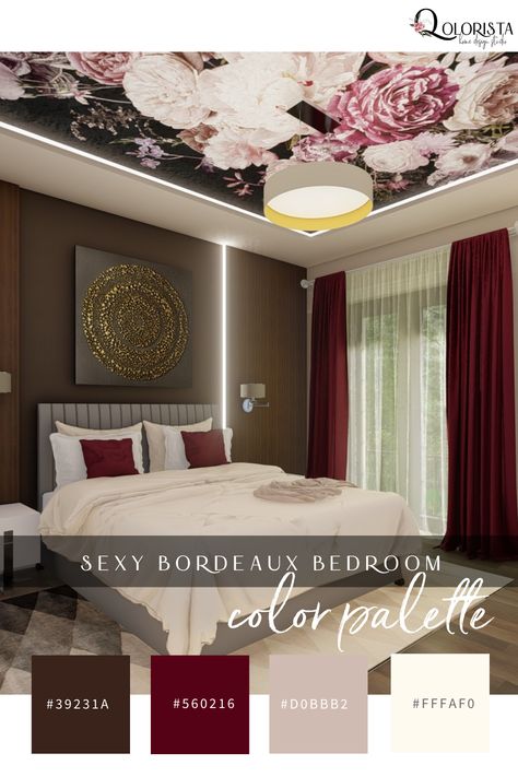 Color Palette Ideas -Sexy Bordeaux Bedroom Bordo Bedroom Ideas, Bedroom Decor Burgundy, Burgundy And Brown Bedroom Ideas, Blush And Burgundy Bedroom, Cream And Burgundy Bedroom, Maroon Bedroom Ideas Burgundy, Burgundy Room Ideas, Burgundy Room Ideas Bedrooms, Maroon Bedroom Ideas