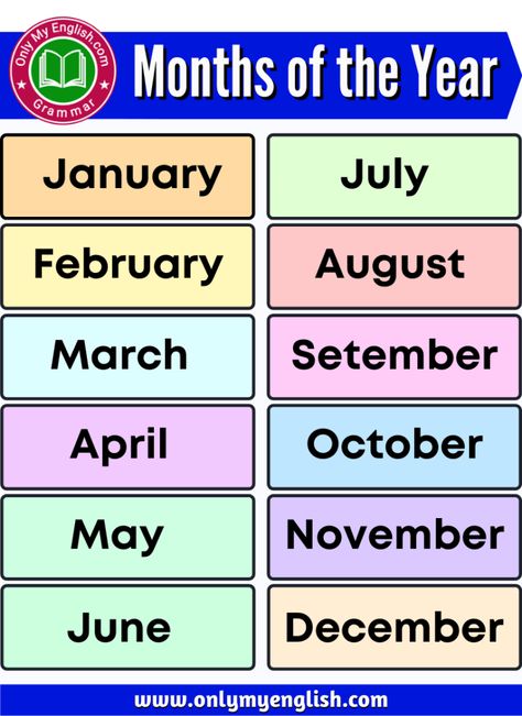 List of 12 Months of the year 12 Month Name In English, Islamic Months Name, Months In English, Name Of Months, Month Name, Colouring Activities, Biology Diagrams, 12 Months Of The Year, Vacation Birthday