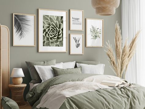 Sage Green Wall Art, Nordic Wall Art, Photography Prints Nature, Scandinavian Art, Hygge Definition, Gallery Wall Set, Boho Wall Decor - Etsy Sage Green Walls Grey Carpet, Yellow And Sage Green Bedroom, Olive And White Bedroom, White Grey And Green Bedroom, Olive Green And White Bedroom, Sage And Beige Bedroom, Sage Green Feature Wall, Sage And Cream Bedroom, White Green Living Room