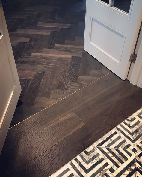 Beautiful dark, rich in tone, engineered herringbone floors with feature brass inlay to the border.  #engineeredflooring #interiordesign #parquet floor #woodfloorideas #solidwoodfloor #herringboneflooringideas Parquet Floor Living Room, Dark Wood Herringbone Floor, Herringbone Floor With Border, Dark Herringbone Wood Floor, Brass Inlay Floor, Dark Parquet Flooring, Wood Floor Border, Dark Herringbone Floor, Engineered Parquet Flooring