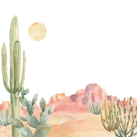 Desert Mountain Art, Desert Aesthetic Drawing, Boho Watercolor Painting Easy, Watercolor Art Desert, Desert Cactus Drawing, Watercolor Desert Sunset, Boho Cactus Painting, Cactus Desert Painting, Desert Watercolor Simple