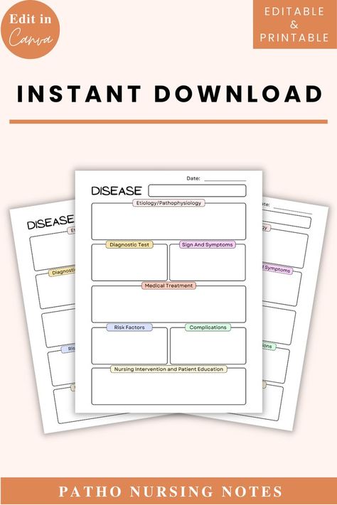 Nursing Guide Template, Patho Nursing Notes, Nursing Notes, Pathophysiology, Concept Map Template, Pathophysiology Note, Nursing Concept Map Pharmacology Nursing Study Notes Template, Disease Study Template, Pathophysiology Nursing Notes Template, Disease Template Nursing, Pathophysiology Nursing Concept Map, Studying Templates, Pathophysiology Nursing Study Guides, Nursing Concept Map Template, Nursing Templates