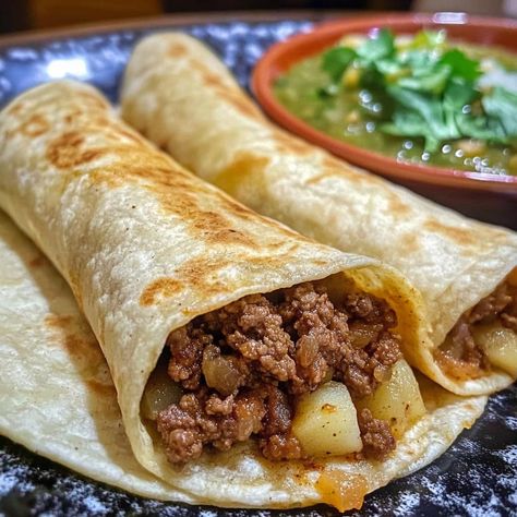 Picadillo Con Papas Recipe, Beef Burrito Recipe, Mexican Cornbread Recipe, Picadillo Recipe, Traditional Mexican Dishes, Mexican Kitchen, Ground Beef And Potatoes, Mexican Dish, Mexican Kitchens