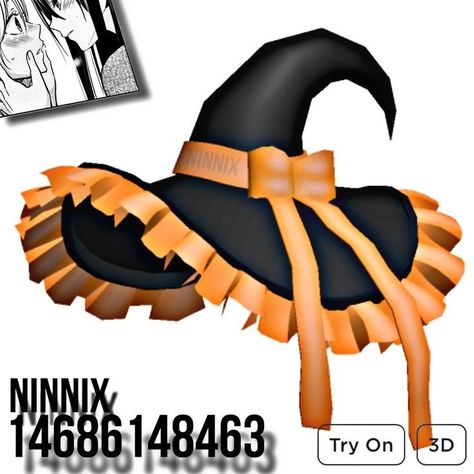 Roblox Ids, Roblox Code, Halloween Witch Hat, Halloween Hats, Create An Avatar, Halloween Hair, Roblox Fits, Roblox Codes, Witch Hat