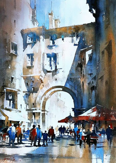 Medieval Gate - Lucca Thomas W Schaller Watercolor 22x15 inches - 18 Oct. 2019 Schaller Watercolor, Thomas W Schaller, Thomas Schaller, Art Thomas, Watercolor Architecture, Watercolour Inspiration, Amazing Paintings, Architecture Painting, Tableau Art