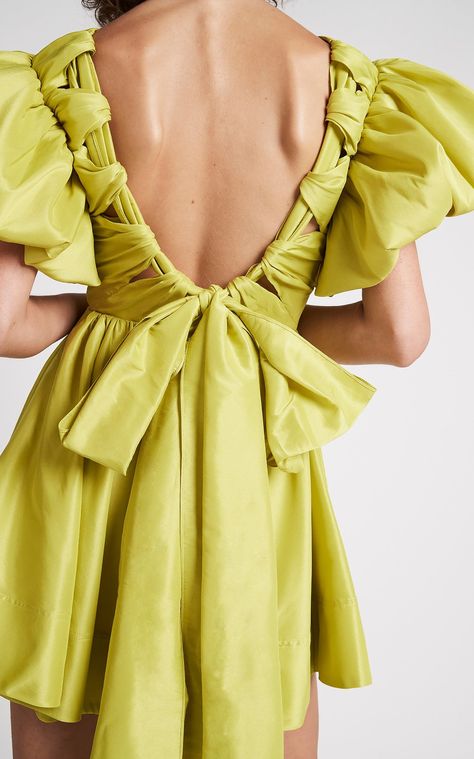 Gretta Bow Back Mini Dress By Aje | Moda Operandi Heart Back Dress, Bow In The Back Dress, Chic Mini Dress With Bow Tie Back, Feminine Spring Mini Dress With Bow Tie Back, Summer Mini Dress With Bow, Bow Dresses Women, Chic Mini Dress With Puff Sleeves And Bow, Luxury Spring Mini Dress With Bow, Aje Dress